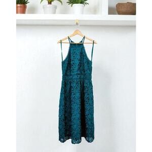 Ann Taylor Loft Green Lace Halter Cocktail Dress 10